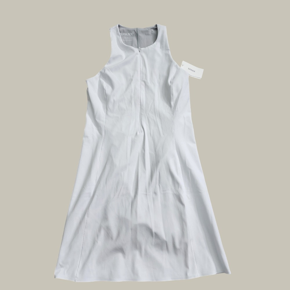 Spanx The Get Moving Zip Front Dress Vivid White XS 50681R Tennis Golf Dress